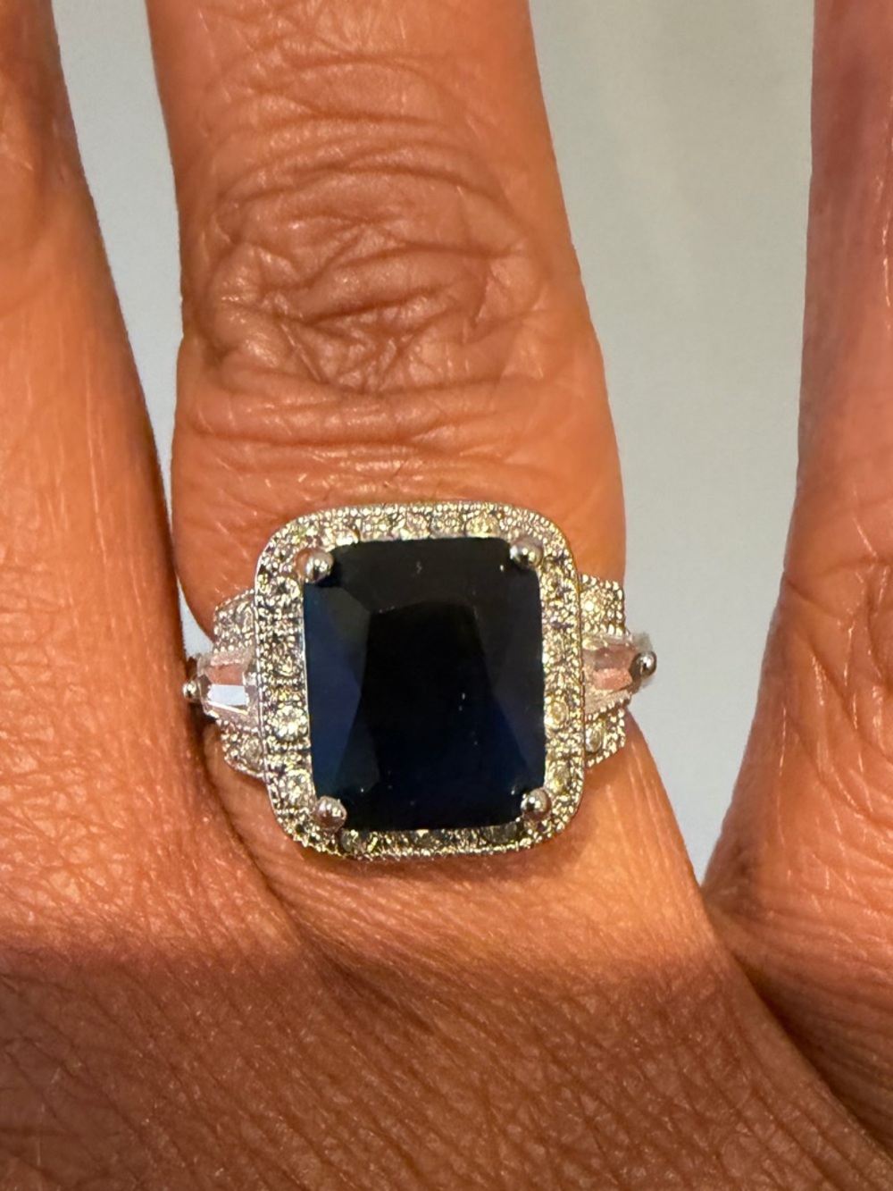 Vintage Sterling Silver Deep Blue Square Halo Ring
